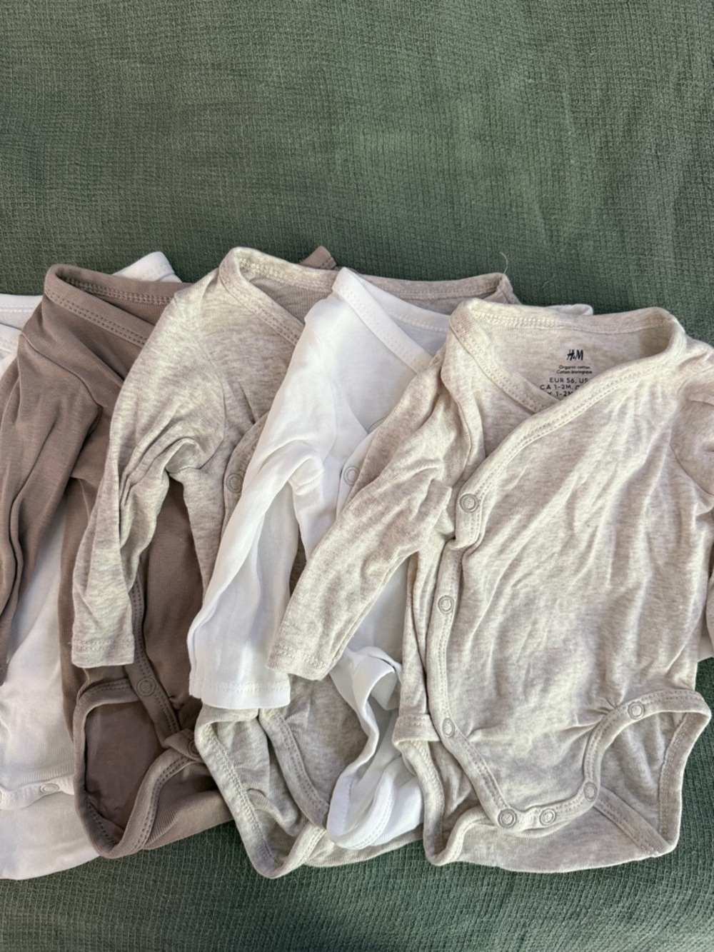 H&M Baby Long-Sleeve Bodysuit Set - White, Taupe, Light Gray, Brown